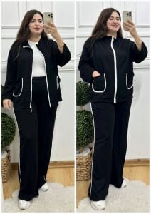 VL122-Siyah çizgi cepli ikili takım