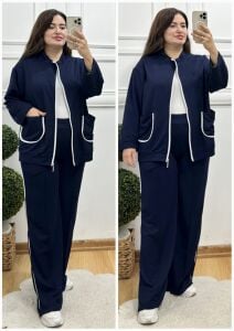 VL123-Lacivert çizgi cepli ikili takım