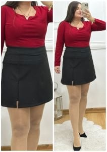 ZS049-Siyah atlas kumaş şort etek