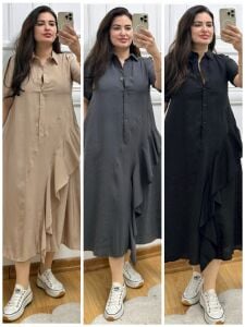 DR016-Luxe Asimetrik fırfır volanlı elbise