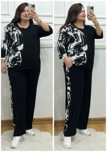 N085-Siyah beyaz çizgi desenli ikili takım