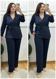 TR135-Lacivert gömlek yaka ikili takım