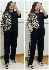 N086-Siyah leopar desenli ikili takım