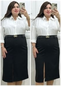 ZS066-Beyaz yakası taşlı gömlek