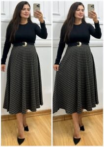 MG013-Melinda Ekose Desenli Midi Elbise