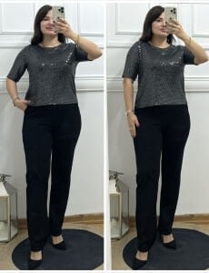 SF022-Gri pul payetli tunik