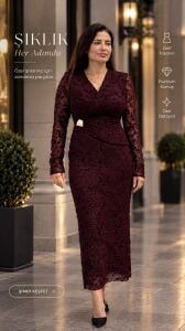 MG015-Liora Tokalı Kruvaze flog işlemeli Abiye Elbise