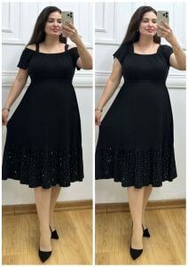 N099-Siyah madonna eteği taşlı