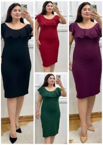 YS150-Fırfırlı midiboy kalem elbise