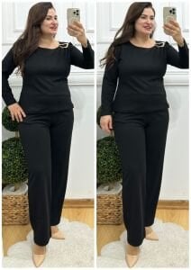 ZS117-Siyah gold tokalı tunik