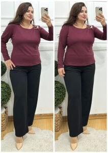 ZS118-Bordo gold tokalı tunik