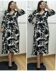 N040-Siyah beyaz çizgi desen anvolop elbise