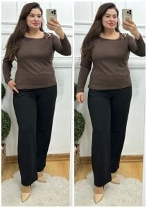 ZS119-Kahverengi gold tokalı tunik