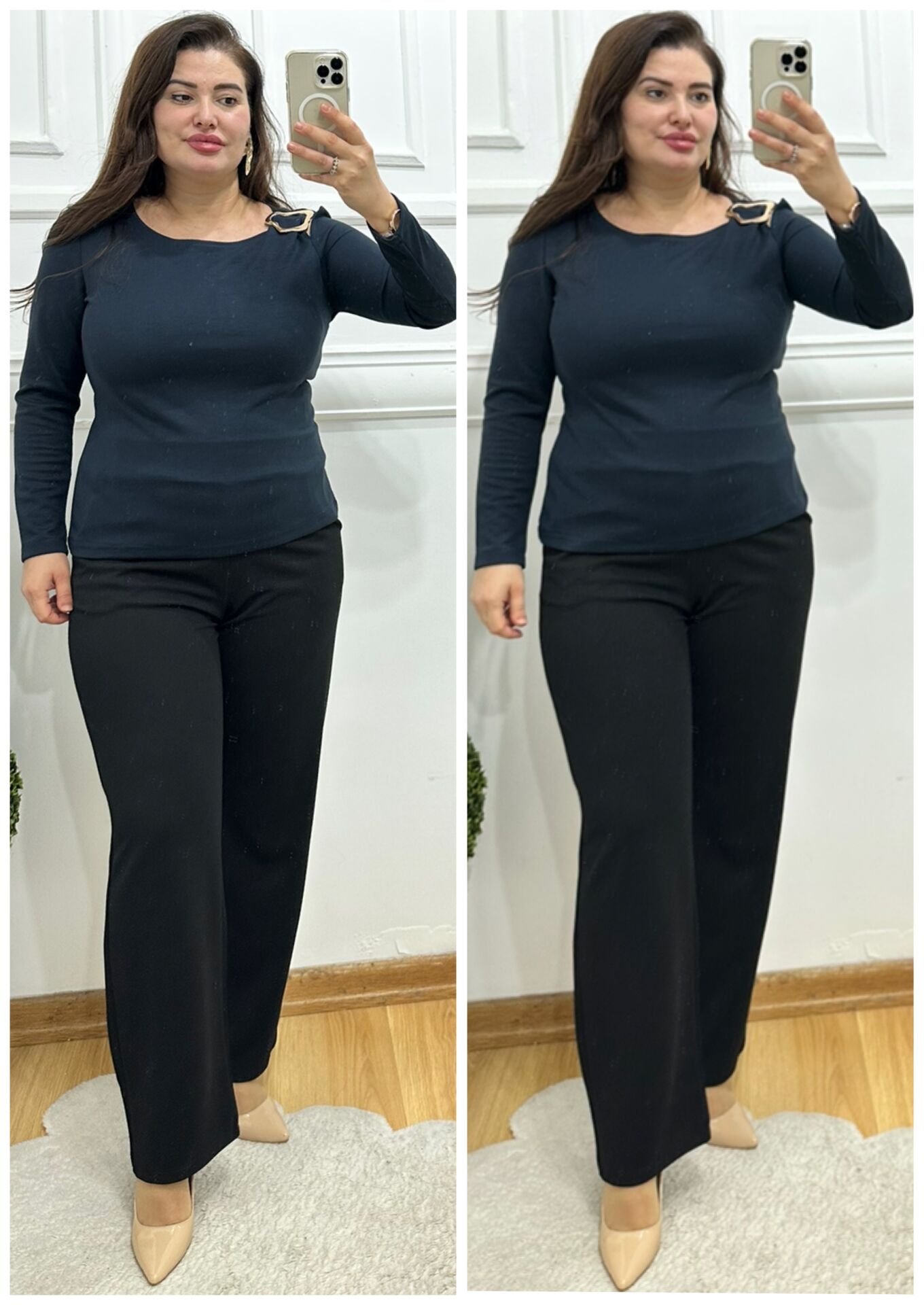 ZS120-Lacivert gold tokalı tunik