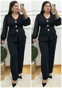 TR148-Siyah gold üç broşlu ikili takım