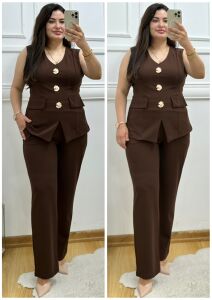 TR181-Gold yaprak 3 broşlu ceketli ikili takım