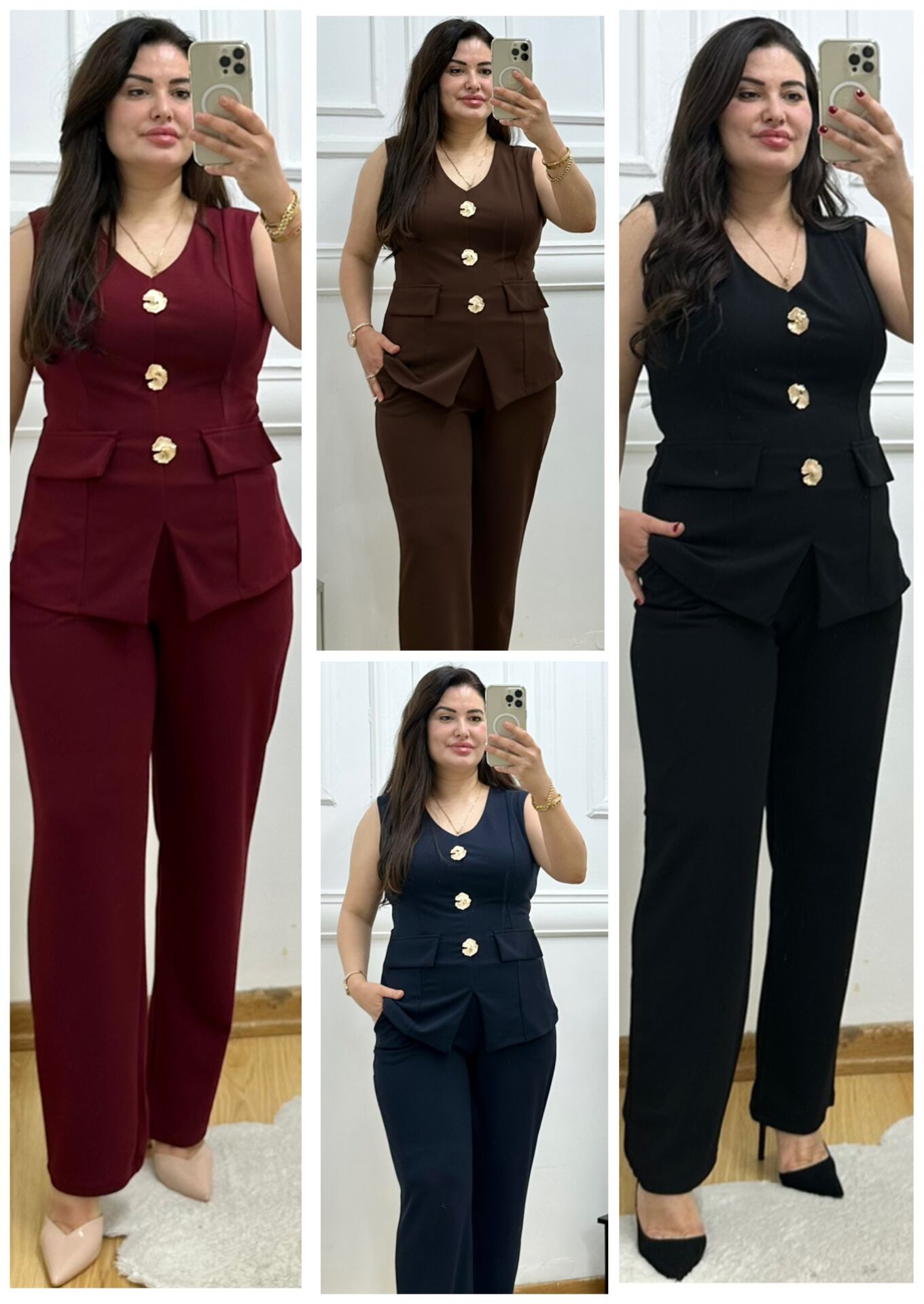 TR181-Gold yaprak 3 broşlu ceketli ikili takım