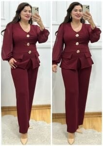 TR150-Bordo gold üç broşlu ikili takım