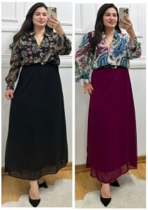 A161-Paisley desenli Maksi boy kemerli şifon elbise