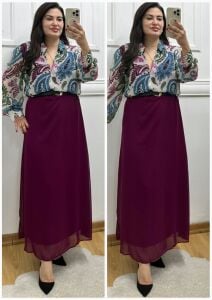 A161-Paisley desenli Maksi boy kemerli şifon elbise