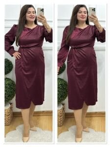 A153-Bordo double saten elbise